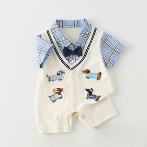 ベビー 新生児 赤ちゃん 夏 薄手 男の子 幼児 ロンパース ジャンプスーツ お出掛け着 アウトドア チェック柄 カレッジスタイル おしゃれ 出産祝い ギフト お宮参り