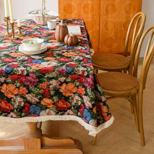 テーブルクロス ボヘミアン レトロ 油絵風 コットン リネン生地 アメリカン 高級感 花柄 ホームデコ ラグジュアリー 選べるサイズ 向日葵 タッセル