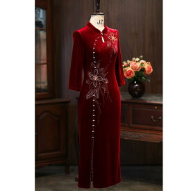 チャイナドレス ウェディング 母親 ドレス パーティー 高貴 結婚 中年 幸せ 義母 春夏 クラシック 洗練 優雅 上品 エキゾチック おしゃれ エレガント フェミニン