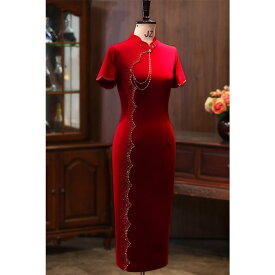 チャイナドレス 幸せ 義母 ドレス ウェディング 半袖 パーティー ドレス 薄手 若見え 赤いドレス レディース チャイナ風 高貴 クラシック 洗練 優雅 上品 エキゾチック セクシー おしゃれ エレガント フェミニン