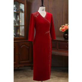 チャイナドレス 幸せ 母 ドレス ウェディング 長袖 パーティー ドレス 春夏 義母 高級感 高貴 若見え クラシック 洗練 優雅 上品 エキゾチック セクシー おしゃれ エレガント フェミニン