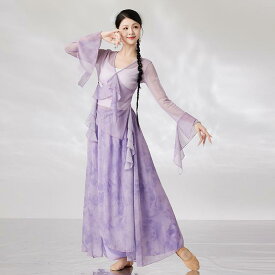 ダンス ウェア 花柄 シースルー トップス 長袖 流れるような ボディ リズム フェアリー 紗 服 カジュアル 中国 舞踊 民族風 パフォーマンス ステージ レディース 軽量 ソフト 練習用