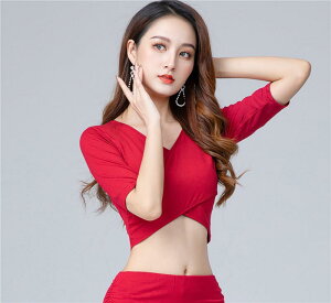 ベリー ダンス コットン ショート トップス 半袖 Vネック プルオーバー ボディ シェイプ ウェア カジュアル モダール エクササイズ パフォーマンス 快適 レディース 軽量 ソフト 練習着