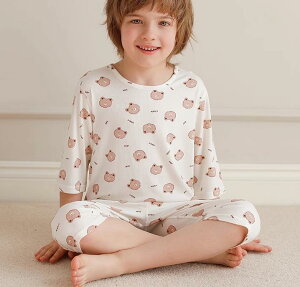 子供用 キッズ パジャマ 部屋着 ルームウェア ナイトウェア かわいい プリント 柄物 赤ちゃん用品 快適 上下セット ズボン パンツ 2点セット 夏 薄手