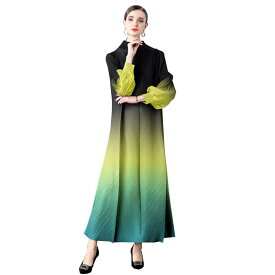 ワンピース レディース グラデーション 大きいサイズ ゆったり ドレス ロング スカート ブリティッシュ エレガント 春秋 モダン