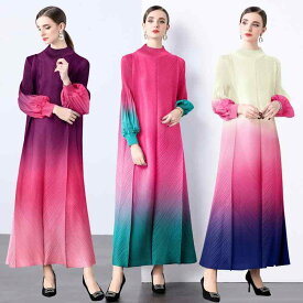 ワンピース レディース グラデーション 大きいサイズ ゆったり 女性 ドレス ロング スカート ブリティッシュ エレガント カラフル