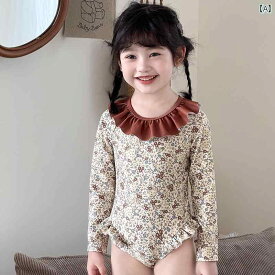 女の子 水着 北欧風 花柄 子供 ワンピース 長袖 日焼け防止 幼児 速乾 防水 ビーチ キッズ スイム ウェア フラワー プリント