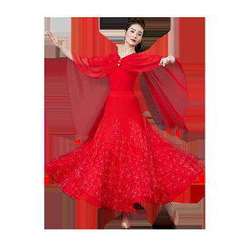 社交ダンス 衣装 レディース トップス スカート エレガント 上品 きれいめ パフォーマンス コンテスト 発表会 クラシック 高級感 ロング丈 ワルツ