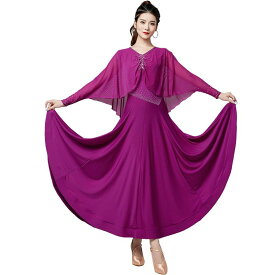 社交ダンス 衣装 レディース ドレス エレガント 上品 きれいめ パフォーマンス コンテスト 発表会 クラシック 高級感 ロング丈 ワルツ