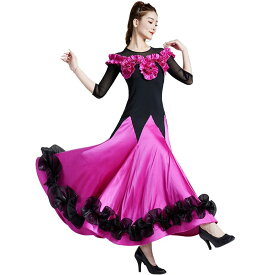 レディース ドレス パフォーマンス エレガント きれいめ 大人 ステージ衣装 大胆 社交ダンス コンテスト クラシック 立体デザイン