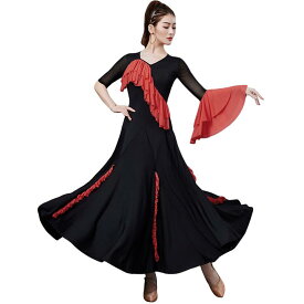 社交ダンス 衣装 レディース ドレス エレガント 上品 きれいめ パフォーマンス コンテスト 発表会 クラシック 高級感 ロング丈 ワルツ