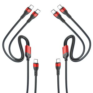 Surf station PD対応 ケーブル 2-in-1 USB Type-C 2本セット 60Wまで同時充電可能 データ転送 1.5m 断線防止Type-C to Type-C急速充電とType-C普通充電 耐久ナイロン CCC