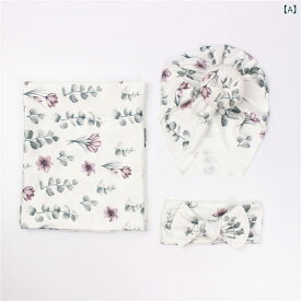 おくるみ 新生児 ベビー 赤ちゃん 花柄プリント ドーナツ型 帽子 キャップ ヘアバンド ターバン ブランケット 毛布 3点セット 竹繊維 肌触り柔らか 通気性 吸湿速乾 オールシーズン 出産祝い ギフト 寝具