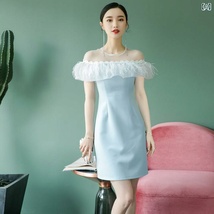 楽天市場】パーティードレス 女性用 オフショルダー シフォン 結婚式 