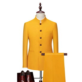 スーツ メンズ チャイナ風 立ち襟 スタンドカラー スリムフィット 2点セット セットアップ 結婚式 礼服 ビジネス フォーマル 春夏秋