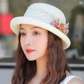 帽子 レディース バケットハット 編み込み リボン つば広 UVカット 紫外線対策 日焼け防止 遮光 サイズ調整可能 ポリエステル 春夏