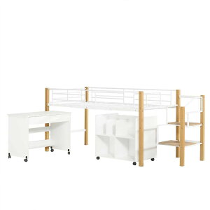 システムベッド 3点セット 分離可能 デスク+収納ラック+シェルフ レイアウト自由自在 システムデスクベッド 階段 ロータイプ 学習机 本棚 パイプ シングル 大容量収納 キャスター付き ロ