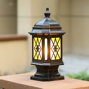 AAAZM 門柱灯 おしゃれ 北欧 LED対応 ガラス 多面 筒形 提灯型 柱上付け 門灯 屋外照明器具 外灯 レトロ 防雨型 庭園灯 エントランス照明 ガーデンライト 別荘 ガーデン 庭園 玄関外 ポーチライ