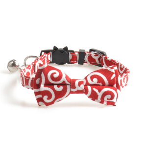 猫 首輪 おしゃれ リボン 鈴 唐草 セーフティバックル ネコ ねこ 超小型犬 安全 可愛い かわいい 猫用首輪 リボン付 和柄 蝶ネクタイ 猫首輪 からくさ から草 レッド ネイビー グリーン 和風