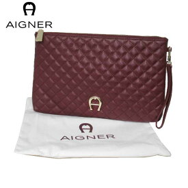 【1000円OFF 4/27 09:59迄】●ギャラ無し● アイグナー ブティック AIGNER ポーチ 163126-506 レザー キルティング ガルダ ストラップ付き ポーチ Garda / Burgundy(ワイン系) レディース