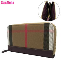 バーバリー 長財布 BURBERRY レザー コットン ハウスチェック ジップ  