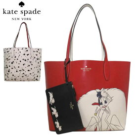 【1000円OFF 4/27 09:59迄】ケイトスペード トートバッグ kate spade レザー ディズニーコラボ 101匹わんちゃん「クルエラ」ダルメシアン柄 リバーシブル ポーチ付き K8099 600(レッドマルチ) アウトレット レディース 送料無料