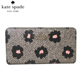 【10%OFF 4/21 09:59迄】ケイトスペード 財布 長財布 二つ折り kate spade ステイシー へリングボーンフラワー ラージ スリム ウォレット K8202 001 BLC (ブラックマルチ) 海外紙幣サイズ アウトレット レディース