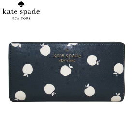 ケイトスペード 財布 長財布 kate spade PVC ステイシー アップルプリント ラージ スリム ウォレット 二つ折り K8306 960 (ネイビー系×ホワイト系) アウトレット レディース 送料無料