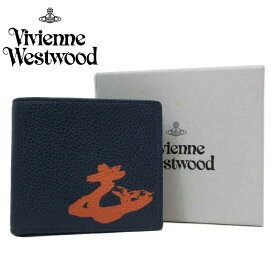 ヴィヴィアンウエストウッド 財布 二つ折り財布(小銭入無) Vivienne Westwood レザー グラフィックオーブプリント 51120008 42029 K402(ネイビー×オレンジ) Vivienne Westwood 送料無料