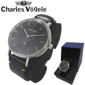 【1000円OFF 4/27 09:59迄】シャルルホーゲル 腕時計 Charles vogele クオーツ レザーベルト ラウンド 円形 V0720 S03 (金具：シルバー系×ブラック) アクセサリー メンズ 送料無料