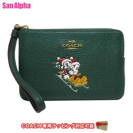 コーチ ポーチ COACH X DISNEY コーチ × ディズニー ミッキー ミニー スレッド モチーフ コーナー ジップ リストレット CN025 B4CZS(ダークパイン)コラボ商品 アウトレット レディース 【メール便対応(ネコポス)】