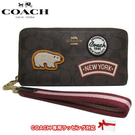 【1000円OFF 4/27 09:59迄】コーチ 財布 長財布 COACH PVC シグネチャー スキー パッチ ストラップ付 ロング ジップ アラウンド ウォレット ラウンドジップ CE678 IMOSN(ブラウン×ブラック×マルチカラー)アウトレット レディース 送料無料