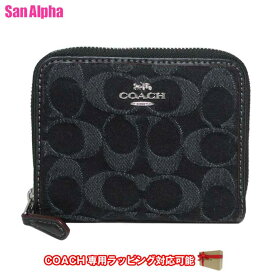 【10%OFF 7/21 AM9:59迄】コーチ 財布 二つ折り財布 COACH シグネチャー デニム スモール ジップ アラウンド ウォレット 小銭入れなし CP431 SV/BK (ブラック) アウトレット レディース 送料無料