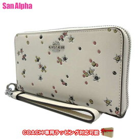 コーチ 財布 長財布 COACH LONG ZIP AROUND レザー スタープリント メタルロゴ ラウンドジップ ウォレット ストラップ付き CCL38 SVCAH (チョーク) アウトレット レディース 送料無料