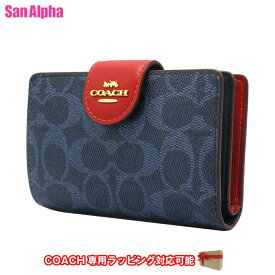 【1000円OFF 11/11 01:59迄】コーチ 財布 二つ折り財布 COACH CORNER ZIP シグネチャー ミディアム ウォレット IDパスケース付き CW786 IMY3L (デニム×ボールドレッド) アウトレット レディース 送料無料