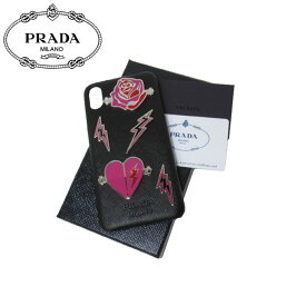 【1000円OFF 6/11 01:59迄】プラダ アウトレット PRADA モバイルアクセサリー 1ZH083 サフィアーノ×メタル フランケン/ハート/バラ モチーフ iPhone XS Max 対応ケース ブラック×ピンク系マルチ レディース