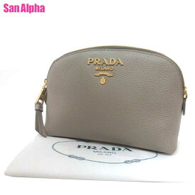 【1000円OFF 5/27 01:59迄】プラダ ポーチ PRADA レザー 金具ロゴ 1ND005 VIT.DAINO / ARGILLA (グレー系) アウトレット レディース 送料無料