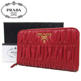 プラダ 財布 長財布 PRADA マトラッセ風 ナッパレザー ラウンドファスナー 中財布 1ML157 NAPPA GAUFRE'1 FUOCO1(レッド系) アウトレット レディース 送料無料