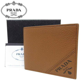 【10%OFF 6/2 09:59迄】●箱訳あり● プラダ アウトレット PRADA 財布 2MO513 レザー ロゴ 二つ折り財布(小銭入れ無し) VITELLO GRAI T / CANNELLA メンズ