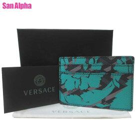 【1000円OFF 4/27 09:59迄】ヴェルサーチェ カードケース VERSACE ラ グレカキャンバス PVC プリント DPN2467 5G350(グリーン系) アウトレット メンズ 送料無料