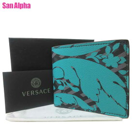 【1000円OFF 4/27 09:59迄】ヴェルサーチェ 財布 二つ折り財布(小銭入れなし) VERSACE ラ グレカキャンバス PVC プリント DPU2463 5G350(グリーン系) アウトレット メンズ 送料無料