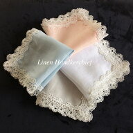 【近沢レース レースつき麻ハンカチ】 横浜元町チカザワレース 約30x30センチ リネンハンカチ 生地（麻10…