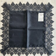 【近沢レース 麻 膝掛けハンカチ】 横浜元町チカザワレース 約40x40センチ リネンハンカチ 生地（麻100％…
