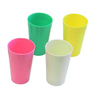 【メーカー在庫限り】プラQ コップ4P (C-075) 320ml 樹脂 カップ カラフル 軽量 キッチン アウトドア キ…