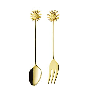 ラバーキャスト ゴールド・太陽(コーヒースプーン/ヒメフォーク)(003587_94)ステンレス カトラリー 洋食器 卓上 エスニック チャーム サン 神聖 ラー イケメン 男前 強面 金めっき【日本製】【