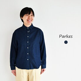 Parkes10ozデニムボールウォッシュ加工レギュラーカラードロップショルダーシャツ
