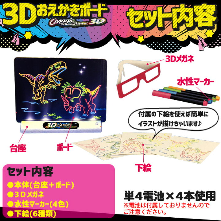 楽天市場 書いた絵が飛び出す 3dおえかきボード 3dお絵描きボード 3dメガネ マーカー4色セット付き 下絵付き おもちゃ 知育 玩具 送料無料 お絵描きボード3d Hb Labbing Store