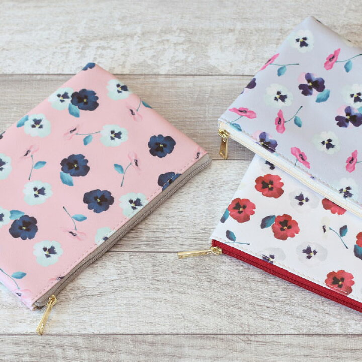 楽天市場 楽天ランキング3位入賞 フラットポーチ パンジー マスクケース 収納 小物入れ 化粧ポーチ コスメ ペンケース 大容量 高校生 おしゃれ 花柄 大人 かわいい 可愛い Labclip Online Store