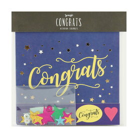 スクラップキットCongrats 封筒付き スパンコール(ネイビー/イエロー)《スクラップブック/ミニアルバム/フォトアルバム/手作りアルバム/エコー写真/エコーアルバム/マタニティーフォト/結婚祝い/ウエディング/誕生日/台紙/おしゃれ/大人/思い出特集》