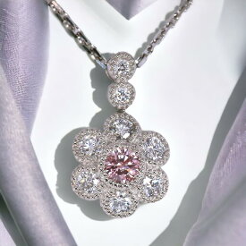 【ファンシーピンク】ピンクダイヤモンドネックレス ミル打ちハロスタイル プラチナ900 ネックレス (N200160) レディースジュエリー 普段使い 誕生日 プレゼント 記念日 お祝い ご褒美